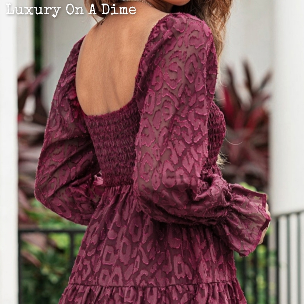 Leopard Print Dess Tiered Sheer Long Sleeve Babydoll Mini Playful Outfit - Picture 8 of 11